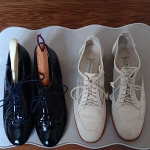 2pairs Bundled 7.5 M Womens Oxfords.Black Patten And Cream Nubuck.Vintage.